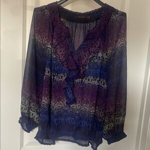 The Limited Multicolored V-Neck Bishop Sleeve Blouse